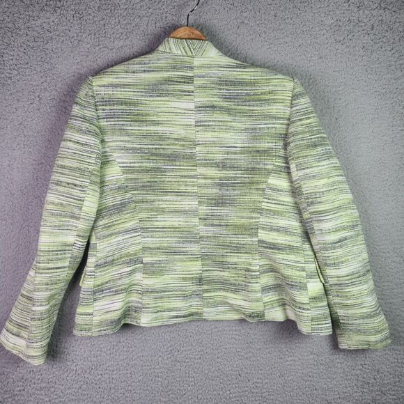 Kasper Blazer 12 Green Open Front Striped Lined Career Modern Textured Colorful - Picture 9 of 13